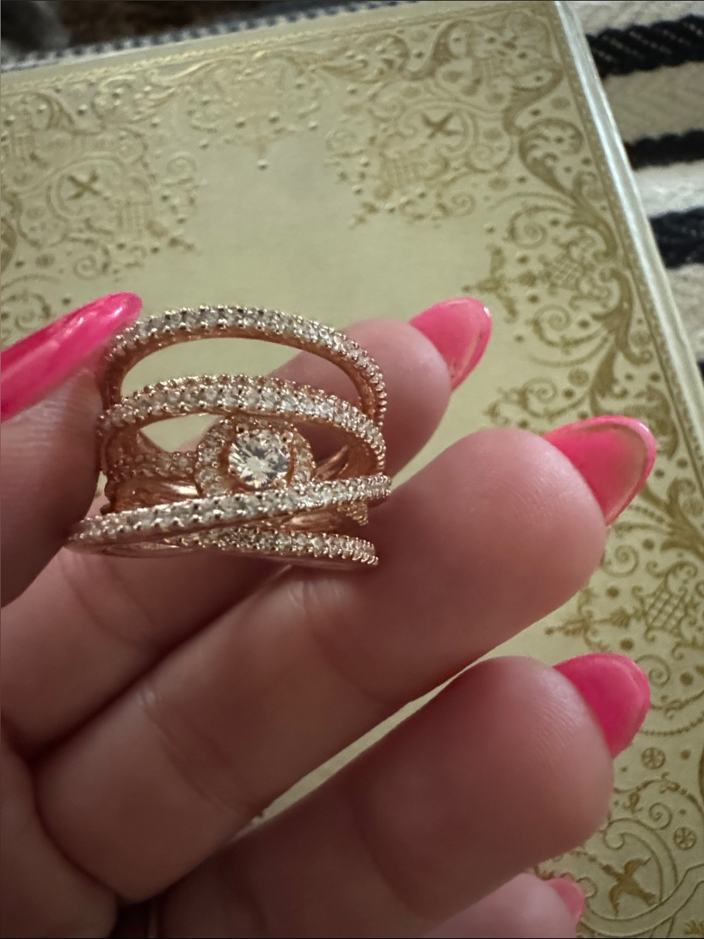 Rose Gold Multi-Band Sparkle Ring with Center Stone
